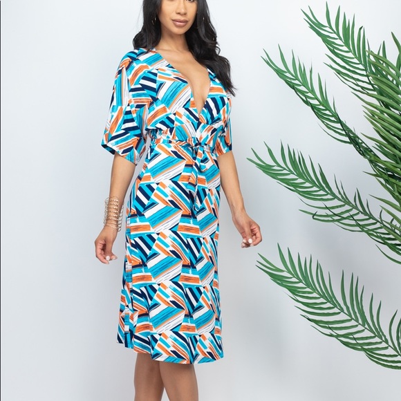 Printed MIDI Dress Navy - Picture 1 of 2